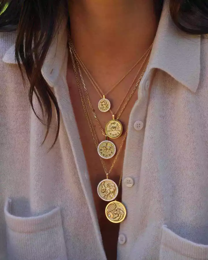 Anita Ko 18k gold zodiac coin pendant with diamond