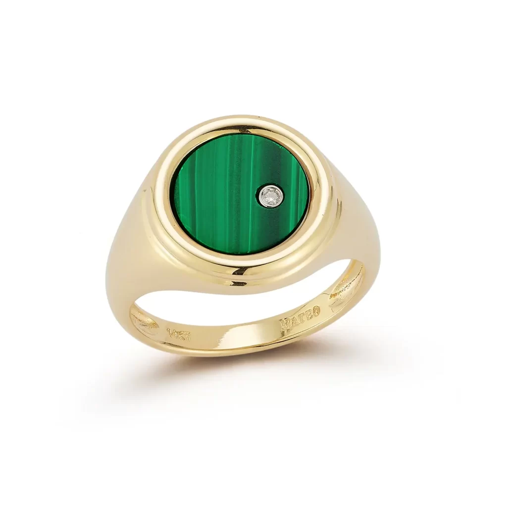 Mateo 14kt Malachite Coin with Diamond Signet Ring