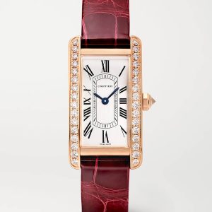 Cartier Tank Américaine 35.4mm Small 18-Karat Rose Gold and Alligator Diamond Watch