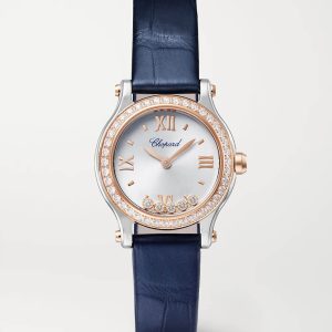 Chopard Happy Sport 25mm 18-Karat Rose Gold, Stainless Steel, Alligator and Diamond Watch