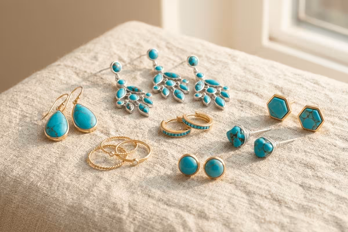 turquoise stud earrings, turquoise hoop earrings, genuine turquoise dangle earrings, sterling silver turquoise earrings, and gold turquoise earrings for women