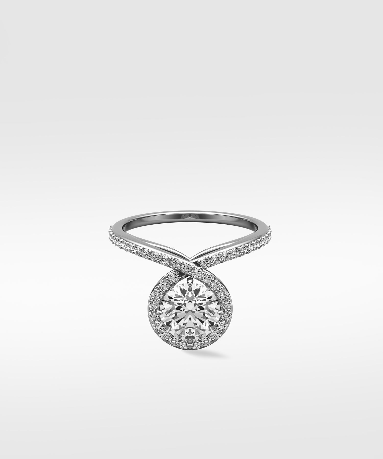 Lark and Berry Wild Cherry laboratory-grown diamond engagement ring with halo and twisting pave band