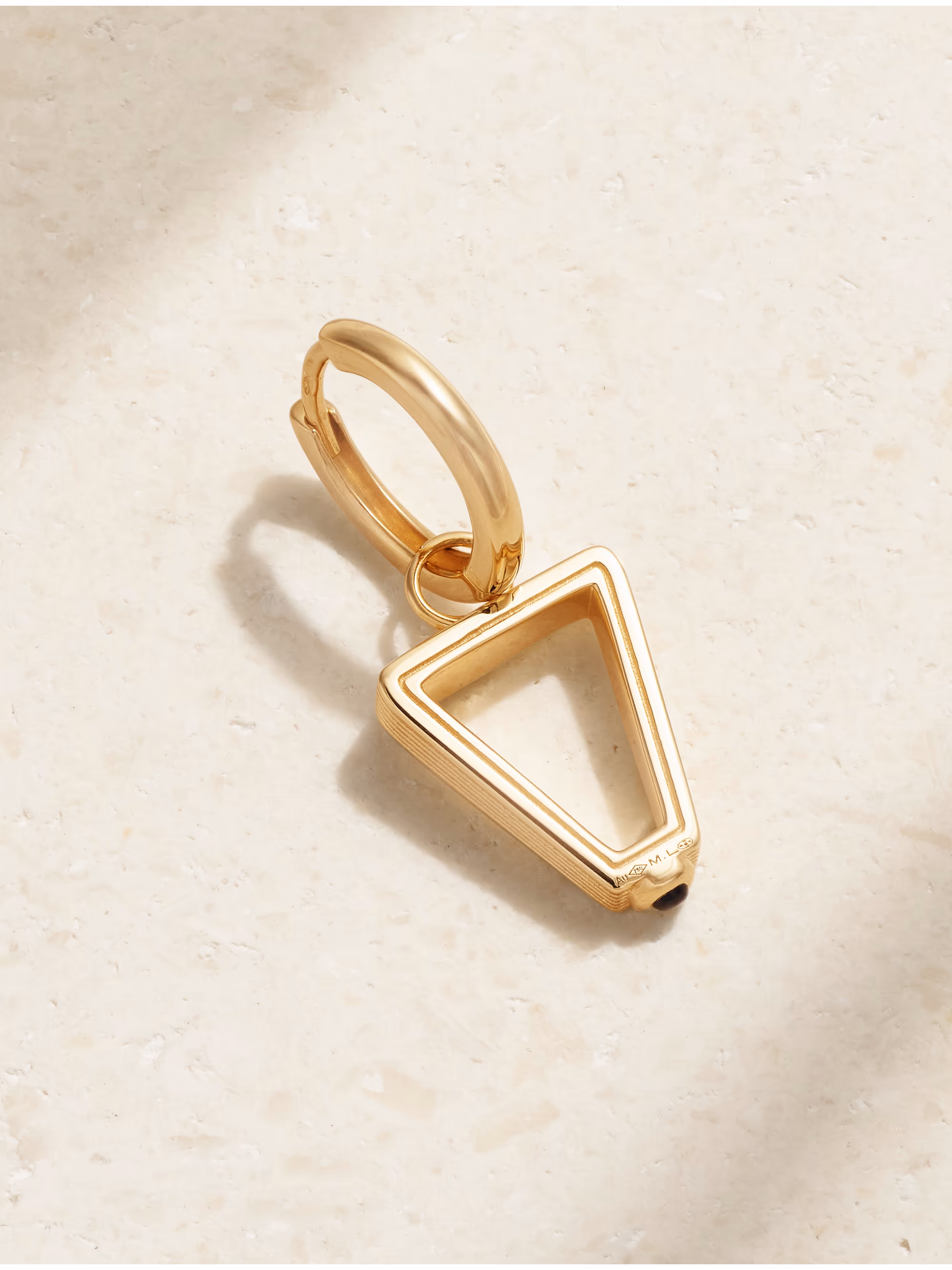Marie Lichtenberg Triangle Baby gold single hoop earring with sapphire
