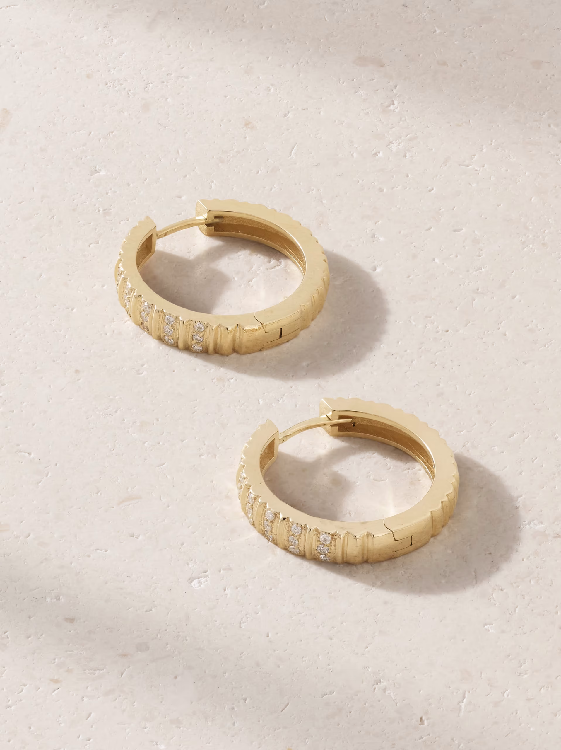 Marlo Laz Juli small gold hoop earrings with pavé diamonds
