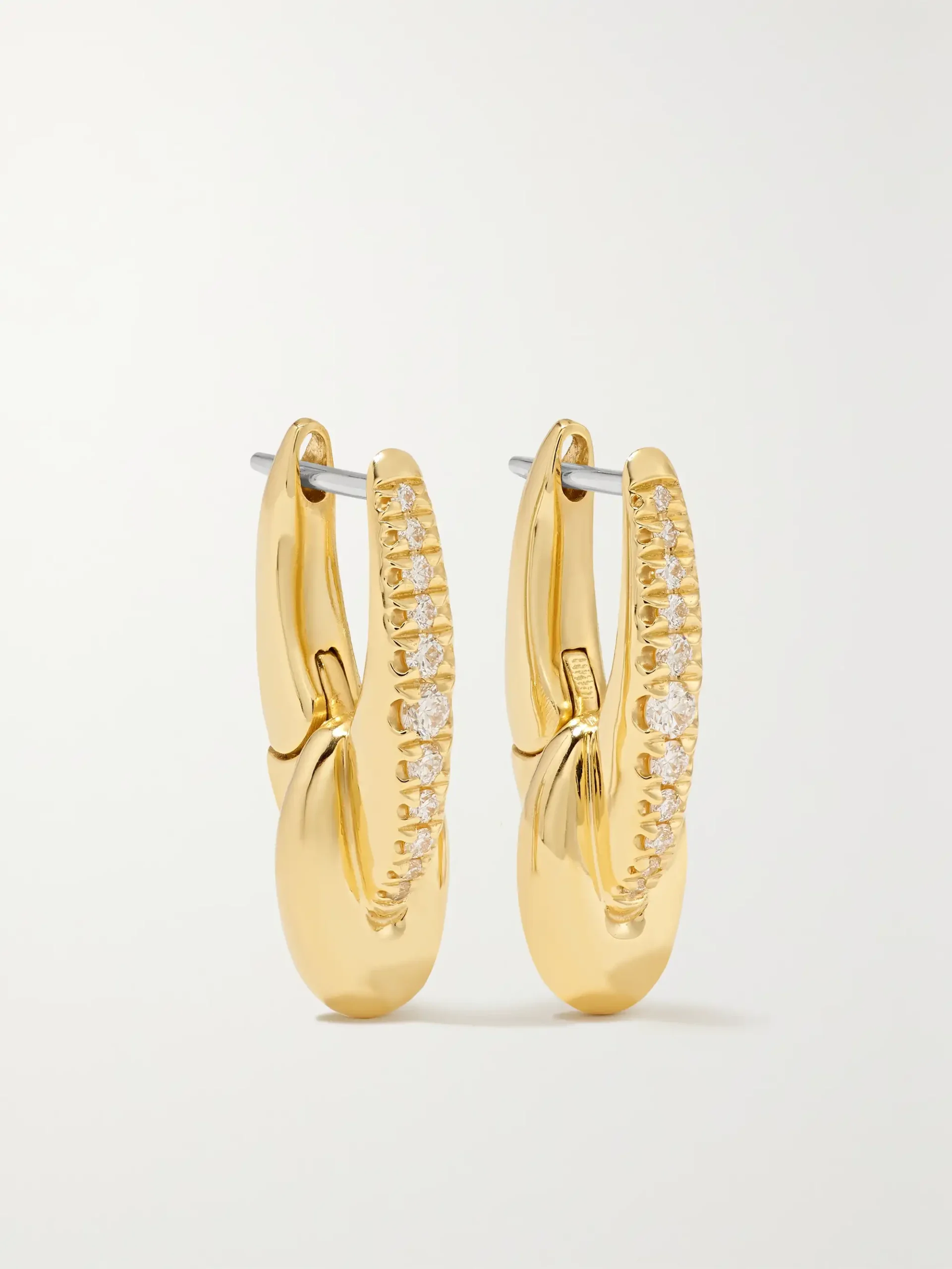 Melissa Kaye Ada Huggie small gold hoop earrings with diamonds